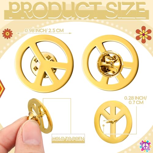 Image of Tondiamo 24 Pcs Peace Brooch and Pins Peace Symbol Lapel Pin Peace Sign Metal Peace Brooch Hippie Brooches for Disco Party