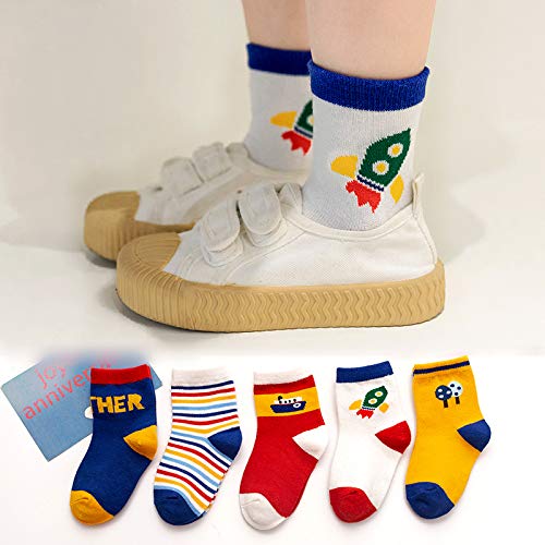 Image of Colourful Socks for Kids, Crew length, Soft Pure Cotton, Lightweight & Breathable, 1 to 9 Years, Pack of 5, Designer socks