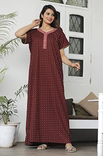 Image of G4Girl Pure Cotton Embroidery Nighty for Women's | Night Gown | Nighty | Nightdress | Maxi | Sleepwear | Jaipuri Nighty | Nighties | Gown