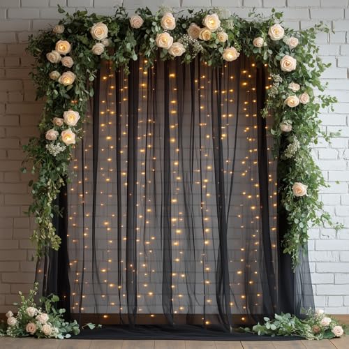 Rideau de fond en tulle noir de 3x3m avec 300 LED, arrière-plan pour fête et mariage