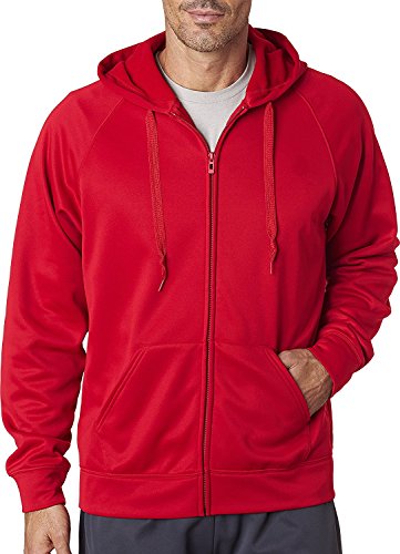 Jerzees PF93 Adult Sport Tech Fleece Full-Zip Hooded Sweatshirt - True Red44; Large