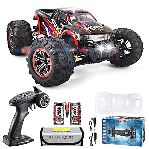 Hosim 1:10 Large Size 48+ KMH 4WD High Speed RC Monster Trucks,Hobby Grade RC Cars for Adults Boys Remote Control Vehicle 2 Batteries for 40+ Min Play Gift for Kids(Red)