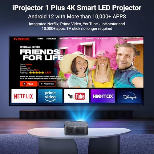 Image of XElectron iProjector 1 Plus Electric Focus Auto Keystone Smart Home Projector 4k Ultra HD | Native 1080P Full HD Resolution, HDMI ARC, Android 12, BT 5.4, WiFi 6 | 20000 Lumens, 2GB+32GB