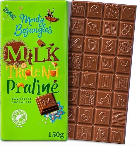 Monty Bojangles Triple Nut Praline Milk Chocolate Bar (150g), Rainforest Alliance Cocoa, With Hazelnut, Almond & Cashew, Perfect Chocolate for Gift