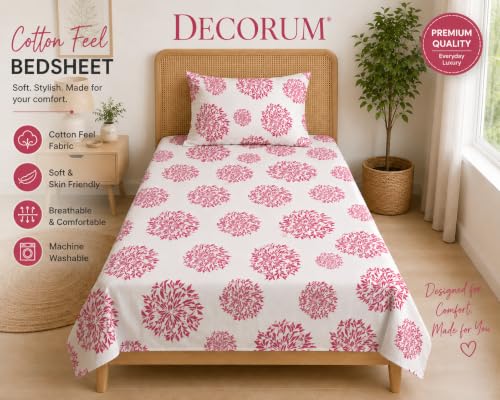 Image of DECORUM Glace Cotton Single Bedsheet with 1 Pillow Cover | Soft, Durable, Lightweight & Skin-Friendly Fabric| Suitable for Single /Diwan Bed Size