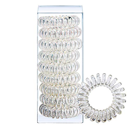 Huryfox 9PCS Spiral Hair Ties Ponytail Holder Phone Cord Coil Hair Tie Elastic Hairties for Thick Hair Girl Women & Men (Transparent)