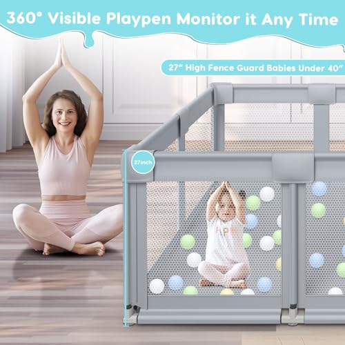 74\'\'×50\'\' Large Baby Playpen, Baby PlayPens for Babies and Toddlers, Baby Fence Play Pen for Indoor & Outdoor, Sturdy Safety Baby Play yard with Soft Breathable Mesh, Grey - Thumbnail 3
