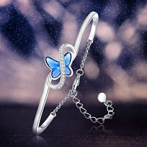GEORGE · SMITH Womens Bracelet Silver Plated Butterfly Bracelet for Women Blue Purple Crystal Bangles Christmas Birthday Valentines Day Gifts for Mum Girlfriend Daughter Wife Sister