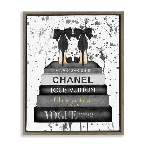 Image of Stupell Industries 'Glam Fashion Books & Heels'| Floating Frame Canvas Art | Stupell Industries | Brown, 25 x 31 Inches, Easy to Hang and Sturdy, Made in USA, by Amanda Greenwood