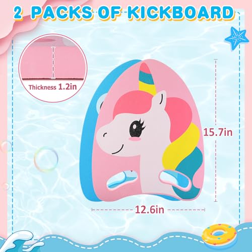 2pcs Cute Swimming Aid Kickboard - Swim Training Auxiliary Board, with Handrail Holes, for Beginners Children Practising Summer Pool Party, Shark Unicorn - Thumbnail 5