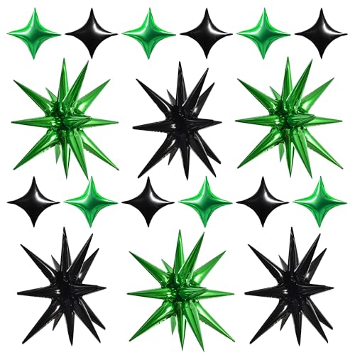 Image of TONIFUL 22Inch 18Pcs Black Green Large Explosion Star Mylar Balloons and 10Inch Four Pointed Star Balloons Set for Christmas New Year Birthday Wedding Bridal Shower Anniversary Photo Booth Supplies