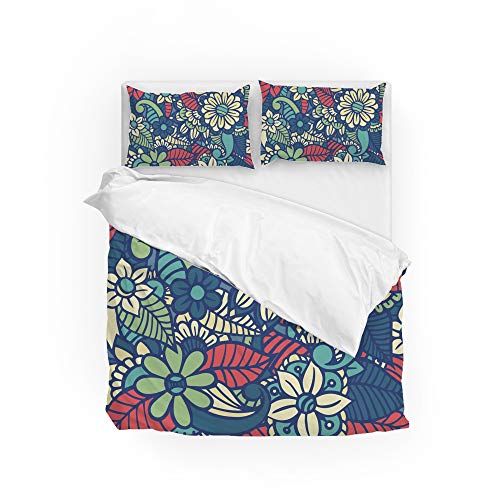 Funda de edredón Doublé de flores abstractas con 2 fundas de almohada 2