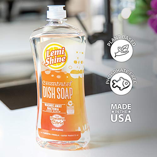 Lemi Shine Natural Concentrated Liquid Dish Soap - Hard Water Stain Remover - Wash Away Bacteria, Fresh Lemon Scent, 22 Fluid Ounces (Pack Of 3) #TOP6