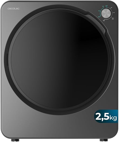 Cecotec Mini Secadora de Evacuación 2,5Kg Bolero DressCode Dry 3150V Dark. 950W, 6 Programas, Programa ECO, Control Knob Intuitivo, Secado Rápido y Eficiente, Ideal Espacios Pequeños, Acero - 1