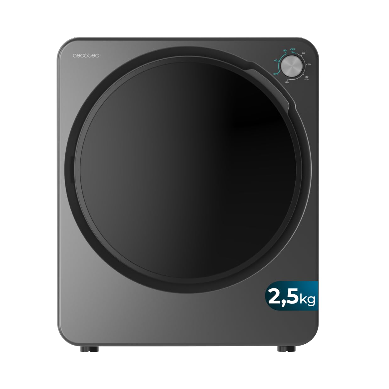 Cecotec Mini Secadora de Evacuación 2,5Kg Bolero DressCode Dry 3150V Dark. 950W, 6 Programas, Programa ECO, Control Knob Intuitivo, Secado Rápido y Eficiente, Ideal Espacios Pequeños, Acero - 1