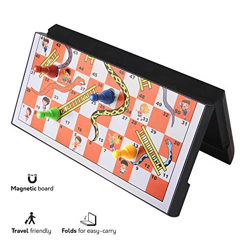 Magnetic Folding Snakes & Ladders Game Set 11.8 Inch Portable Family Fun Board Game For All Ages-In Storage（Large Size 30X30Cm ） #TOP3