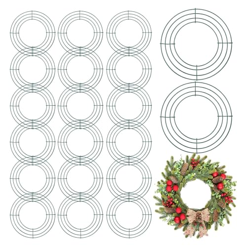 Hotop 20 Pcs 18 Inch Metal Wreath Frame Christmas Dark Green Round Metal Wreath Form for Crafts & DIY Floral Decorations on Weddings New Year Party Home Decor