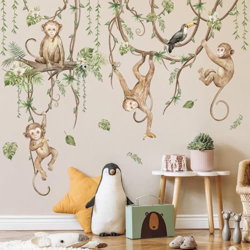 Vinilos decorativos 3D monos en enredadera para pared miniatura 3