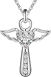 Collar cruzado de plata de ley 925, joyería fina, alas de ángel con colgante