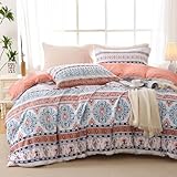 MUXHOMO Duvet Cover King Size, Reversible Floral Vintage Duvet Cover Set with Zipper Closure, 3 Pieces Botanical Patterns Soft Microfiber Bedding Set (90