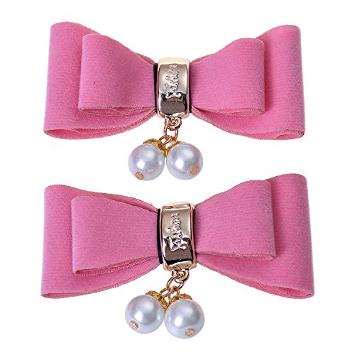 Clips à chaussures nœud en velours rose avec fausse perle pour customiser escarpins x2