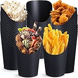 Rtteri 150 Pcs Disposable Charcuterie Cups 16 oz French Fry Cups Black Popcorn Box Kraft Paper for Halloween Party Serving Treats Dessert Snack Food