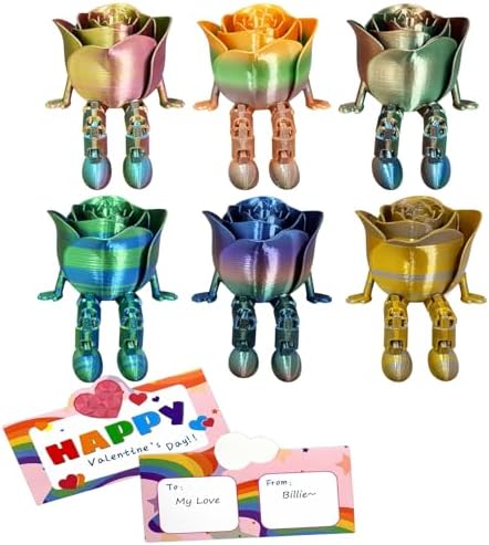 3D Printed Rose Figurines with Articulated Legs, 6 Pack Multicolo...