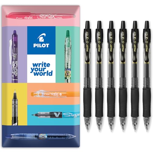 PILOT G-2 Retractable Gel Ink Rollerball Pens - 0.7mm Nib Tip - In Envelope Gift Packaging - Pack Set of 6 - Black Ink