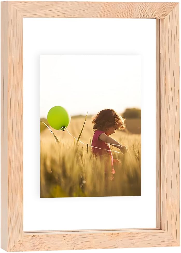11x14 Floating Picture Frames Double Sided Tempered Glass Oak Wood Picture Frame Floating Display for Photos 10x14,9x12,8.5x11,8x10,5x7,4x6,or Full Display for 11"x14" Photos for Christmas,Halloween,Baby Scan,Anniversary,Wedding(Beige)