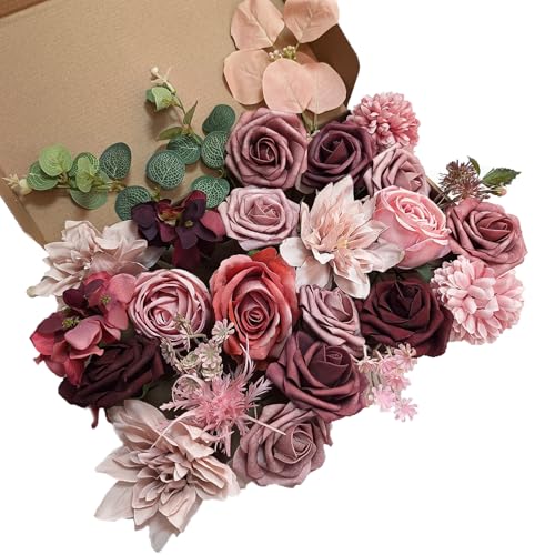 Fake Flowers, Artificial Flower, Burgundy Faux Flowers, Dusty Rose Faux Flowers Combo for Floral Arrangements Bouquets Wedding Decor (Dusty Rose Mauve) image 2