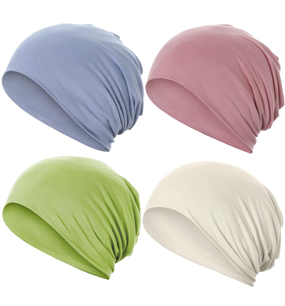 JarseHera 4PCS Cotton Slouchy Beanie Soft Sleep Caps Chemo Headwear Skull Cap Hats