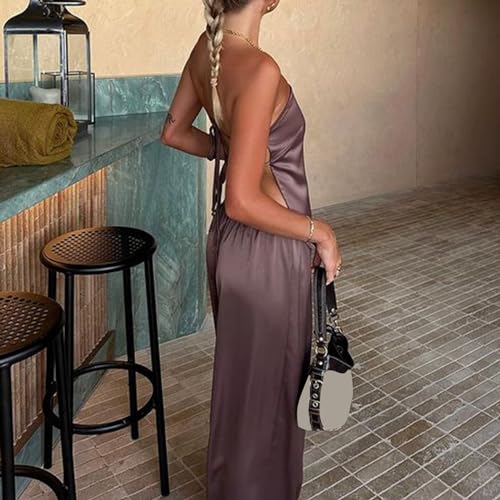 Women 2 Piece Tube Top Pants Set Satin Strapless Crop Top Wide Leg Pants Outfits Y2K Summer Suit4