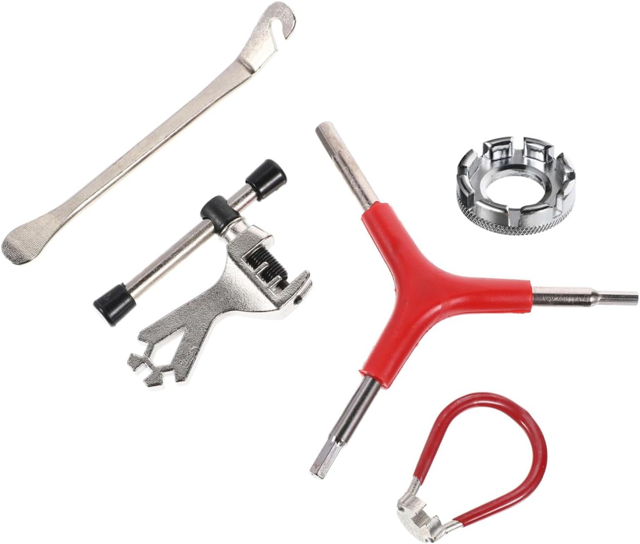 Kichvoe Bike Spoke Wrench and Chain Breaker Repair Tool Kit 5pcs Set for Bicycle Rim Correction and Maintenance, Sturdy Steel Construction, Suitable for Road and Mountain Bike Wheel