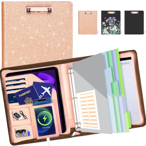 KLLVE Leather Padfolio Portfolio with Clipboard Storage, Removable 3 Ring