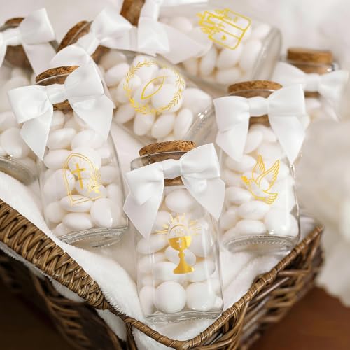 COMOOKA 4 Blatt 100+pcs Kerzentattoos Kommunion Goldfolie - Kommunion Deko Gold - Wasserschiebefolie Tattoo für Kerzen Tassen - Kommunionkerze Bastelset Zubehör - Aufkleber Mädchen Junge