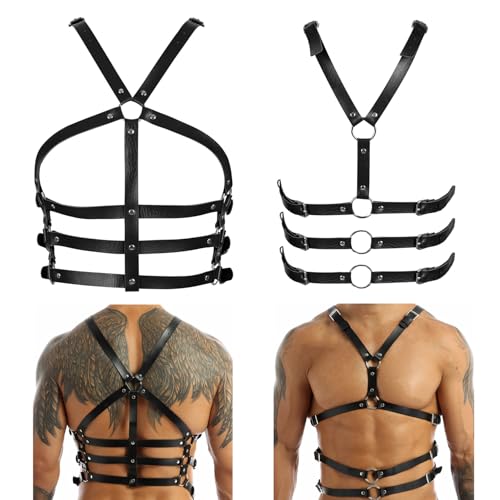 Men's Chest Harness Adjustable Chest Belt, Mens Crop Top Chest Muscle Harness, Sexy Black PU Leather Sissy Lingerie Adjustable Harness Men Belts Bondage Body4