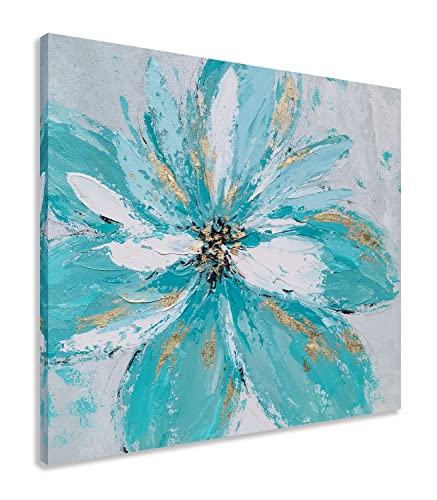Yihui Arts Hand Embellished Floral Canvas Wall Art with Textured