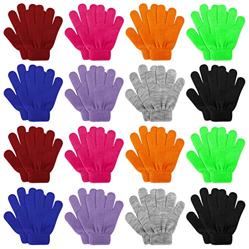 Horalah 16 Pairs Kids Gloves Warm Magic Winter Stretchy Knit Gloves for Boys Girls Toddlers Teens Children Gifts