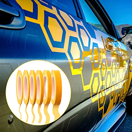 6 Rolls Pinstripe Tape 1/16, 7/10, 1/8, 1/4, 1/2 And 3/4 Inch X 52 Yard, Thin Tape Masking Tape, Painters Automotive Masking Tape For Diy Car Auto Paint Art (Yellow) #TOP5