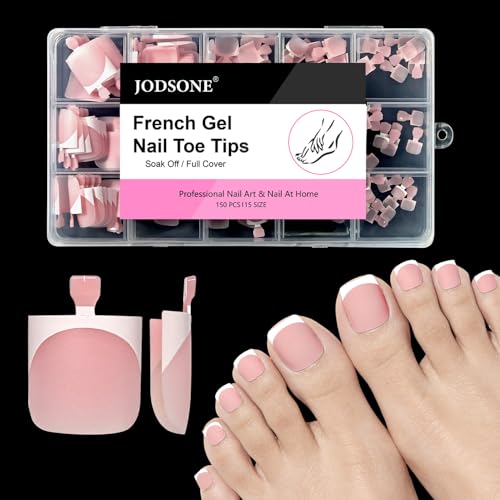 JODSONE Toe Press Ons Nail French Toe Nail Tips 150pcs Square Pre-Designed Soft Gel Thick Fake Toenail Extension 15 Sizes Hot Pink Toenails Press Ons Full Cover