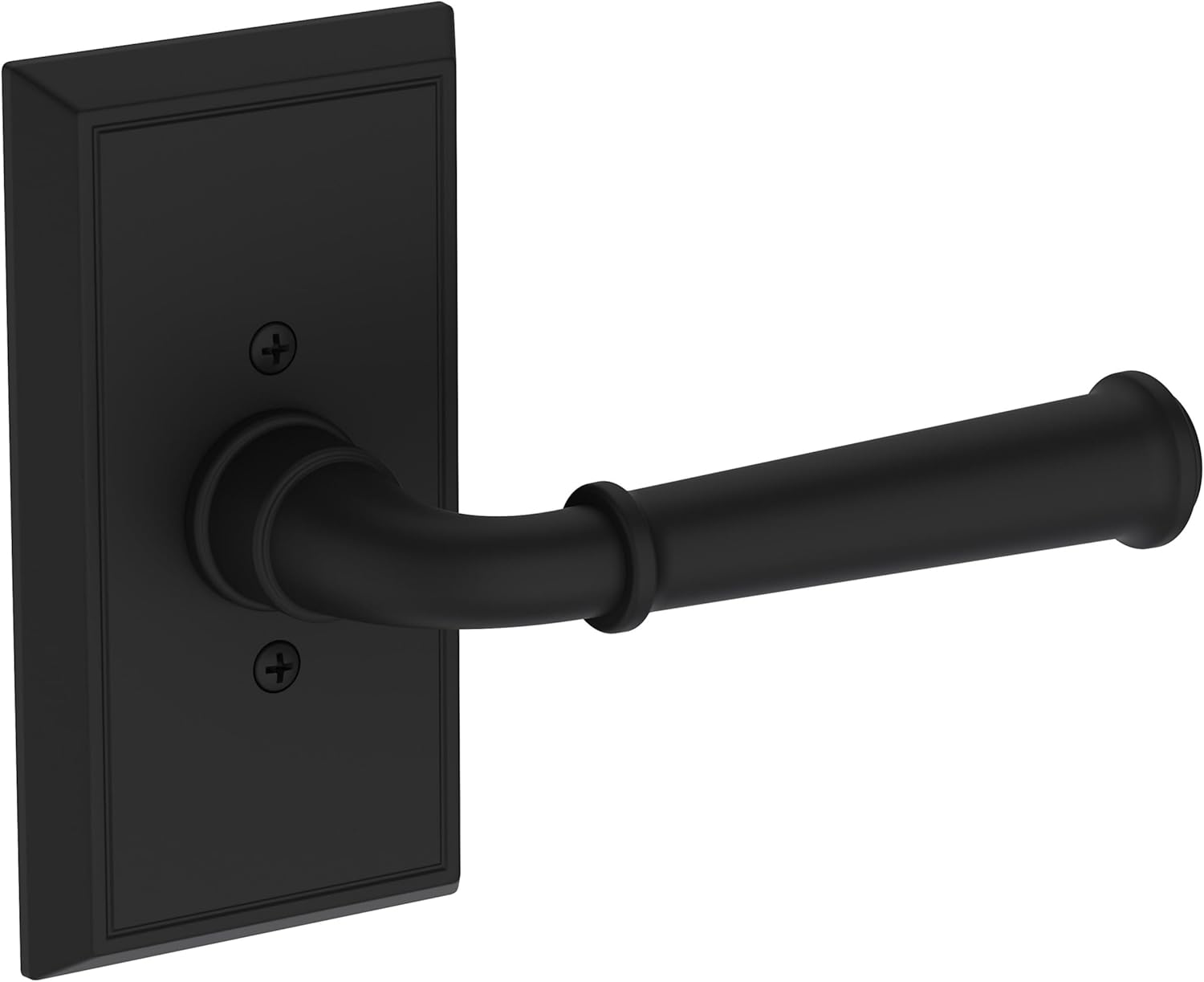 Baldwin PS.DUN.R.HFR Dunsmoor Passage Door Lever Set with Chamfered 5" Rose from the Reserve Collection - Satin Black