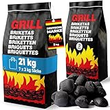 Deuba 21kg Briquetas de carbón Vegetal para Barbacoa Grill Parrilla 7x3kg Bajo en Humo y Chispas