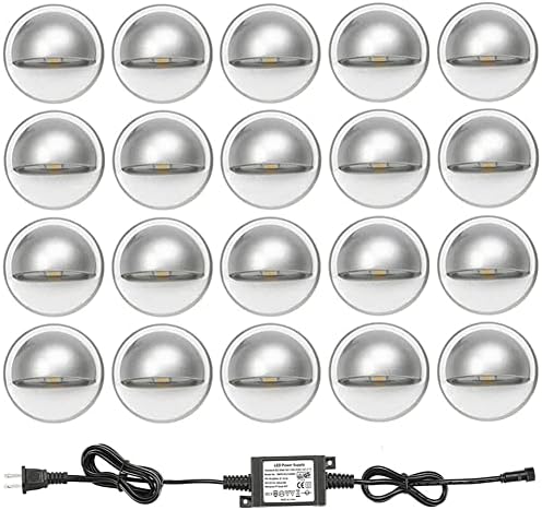 FVTLED Pack of 20 Low Voltage LED Deck Light Kit Φ1.38 Waterproof Outdoor Step Stairs Garden Yard Patio Landscape Decor Lighting Cool White Lamp