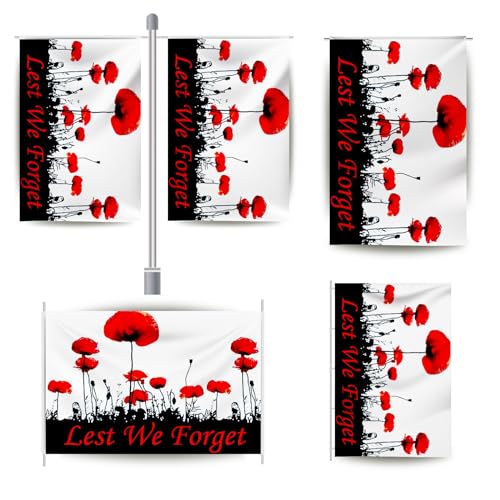 Drapeau Lest We Forget grand format pavillon patriotique coquelicots