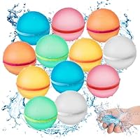 12 Stück wiederverwendbare Wasserbomben mit Mesh Bag – Magnetisch selbstschließend & schnell befüllbar für Wasserschlachten und Familienaktivitäten (12)