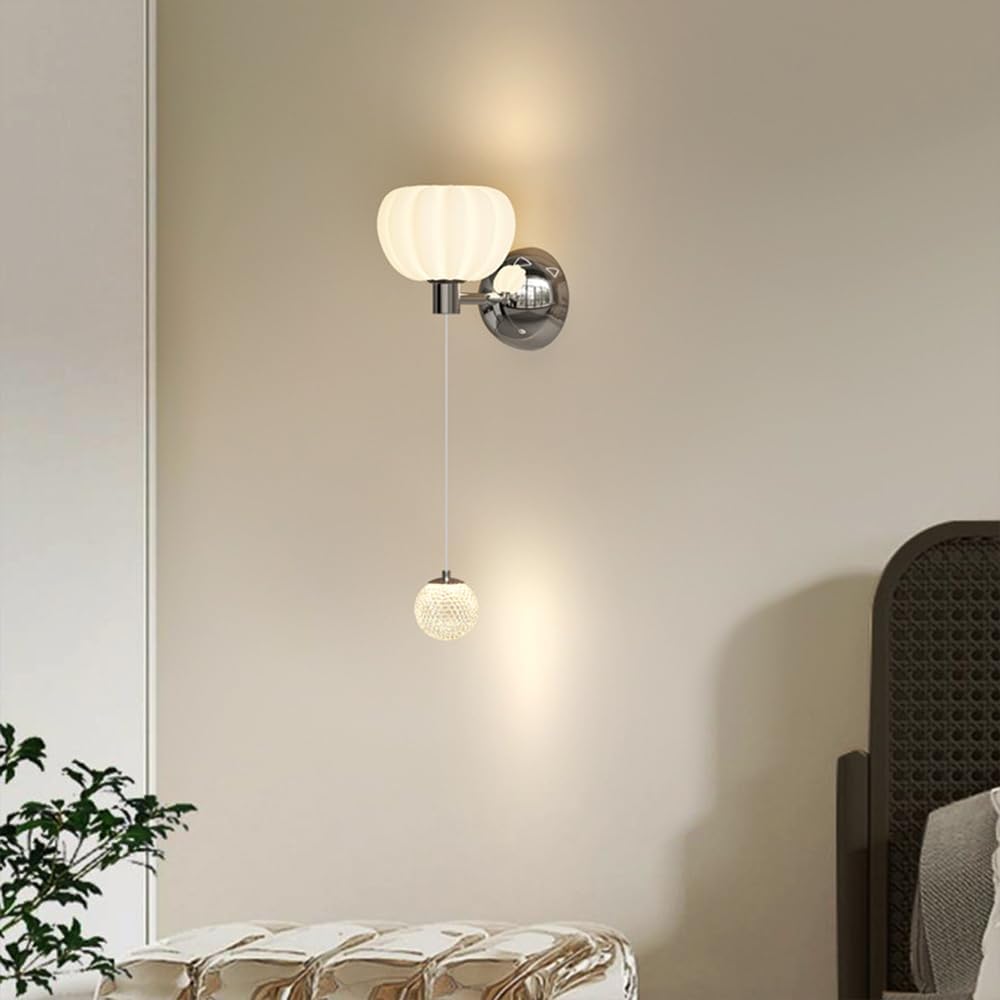 Applique Murale Créative Citrouille, Applique Murale En Métal Chromé Avec Abat-Jour En Acrylique Blanc, Appliques Murales Led Modernes 15 W, Appliques Murales Simples Nordiques Pour Chevet, Ch