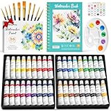 Nicpro Watercolor Paint Set for Adults, 36 Colors Watercolor Tube Set (12ml,0.4oz) with10 Paint Brushes, 25-Sheet Watercolor Paper Book, Palette, Water Color Painting Supplies for Artists Beginners Gift