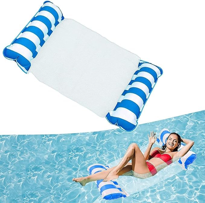 Kresal Water Hammock, 4-in-1 Inflatable Floating Bed, Swimming Pool Float Hammock Lounge Chair Pool Lounge Air Mattress Pool, Inflatable Hammock for Adult Children - 1 pc, Multicolor