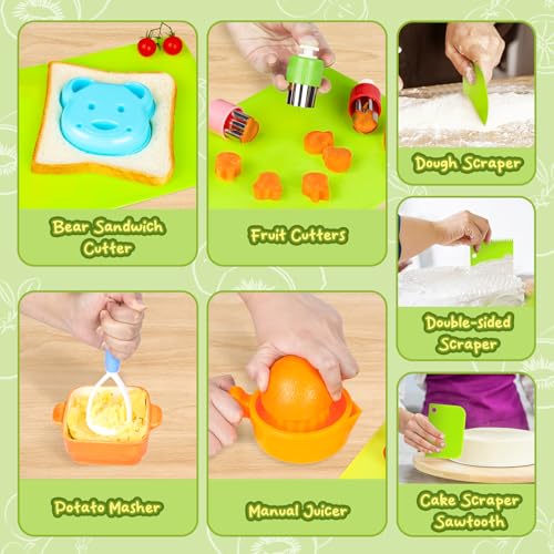 image for Meaicezli 34PCS Kids Cutting Board and Knife Set for Real Cooking Safe