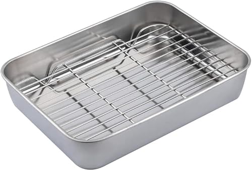 Miniatura 7 de TCOOME - Juego de bandeja para hornear con estante 1 bandeja para galletas + 1 estante de refrigeración, sartén para hornear de acero inoxidable y